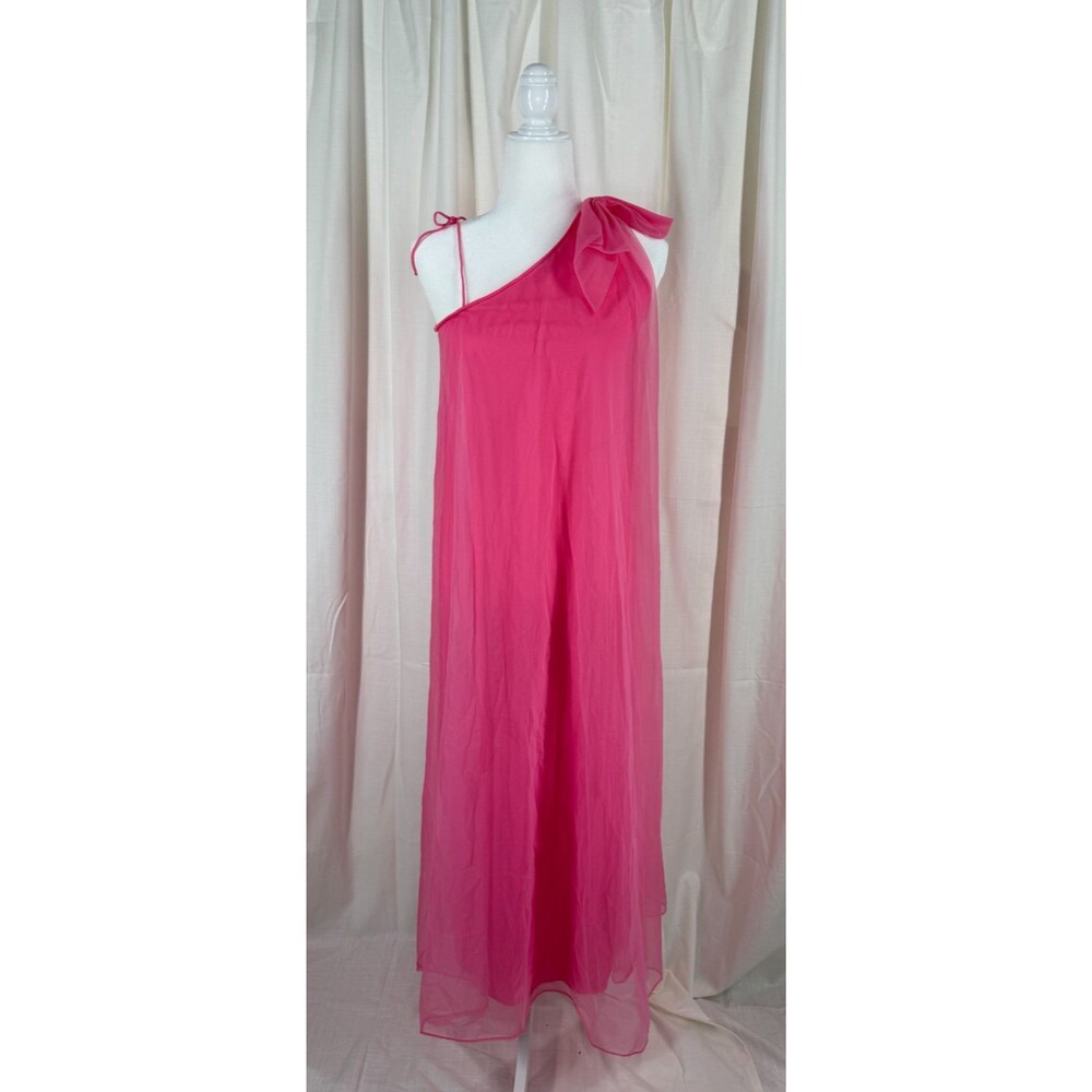 Vtg 1960s Eyeful by the Flaums Pink Chiffon One Shoulder Nightgown S ILGWU